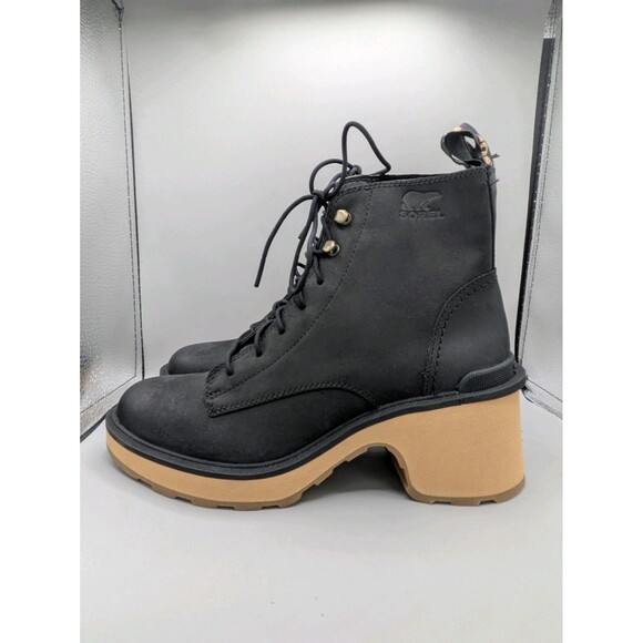 Sorel Womens Size 9 Hi-Line Black Leather Tawny Buff Lace Up Heeled Boots - Picture 3 of 8